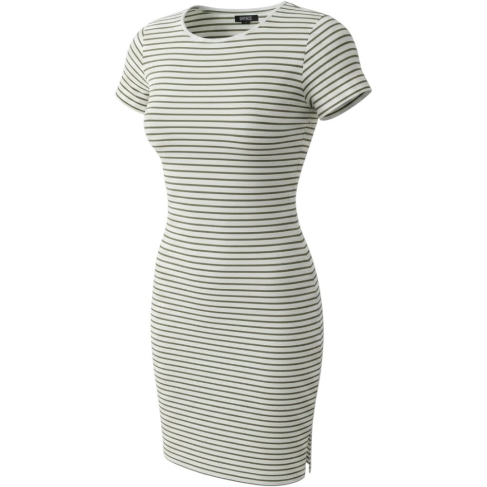 Buffalo T-Shirt Dress Womens XL White Green Excellent Striped Mini Side Slit
